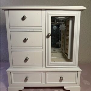 White Jewelry Armoire Storage Cabinet with Mirror